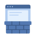 A flat-style blue digital icon showing a webpage resting on a brick foundation, representing strong digital infrastructure and stability, with the words ‘Digital Foundation’ below.