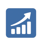 A blue flat-design icon showing an upward arrow over rising bar graphs inside a rounded square, symbolizing business growth and development, with the text ‘Growth Pathways’ below.